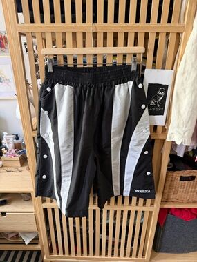 New Vaquera Black & White Snap-Button Sport Shorts, Size - Small